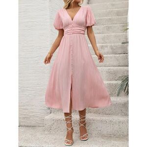 Everyday The Label Button Front Midi Dress Women Blush Pink Dresses
